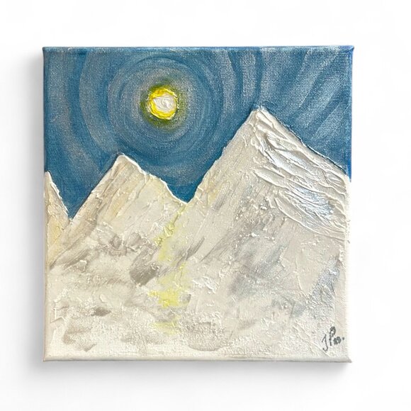 Minimalist Abstract Textured Shimmering Mountain Art Canvas 8in x 8in - Picture 1 of 9